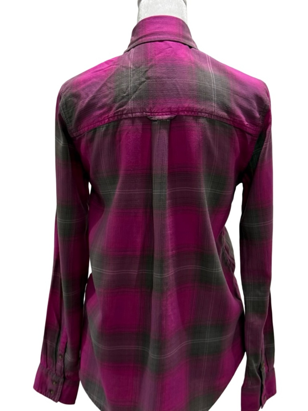 American Eagle Vintage Boyfriend Pink Gray Plaid Flannel Button-Down XS - Picture 8 of 14